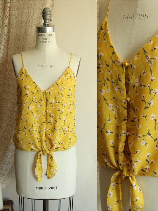 Sienna Sky Tops - Sienna Sky Womens Top, NWT, Size Medium, Yellow Floral Tie-Front Sleeveless,